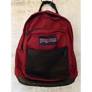 Vintage Jansport 1990s 90s Burgundy Red Backpack Rubber Tire Bottom Bookbag EUC